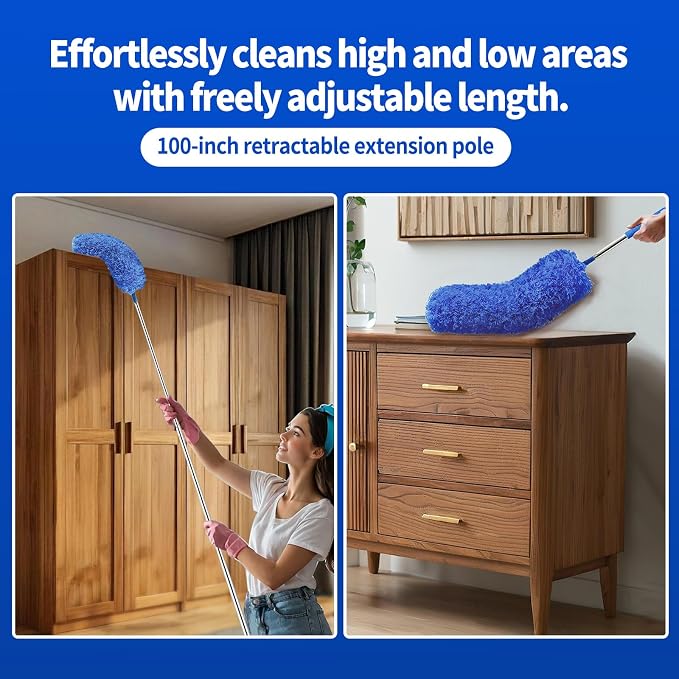 Cobweb Duster with Extension Pole, Washable Cleaning Duster Set with 2 Duster - Image 7