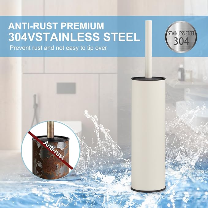BGL White Toilet Brush and Holder, Stainless Steel Toilet Brushes - Image 2
