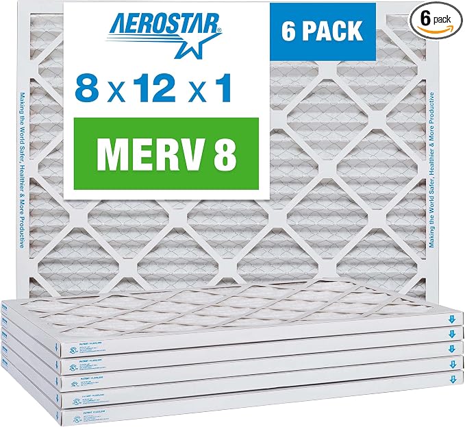 Aerostar 8x12x1 MERV 8 Pleated Air Filter, AC Furnace Air Filter, 6 Pack by AirFiltersDelivered