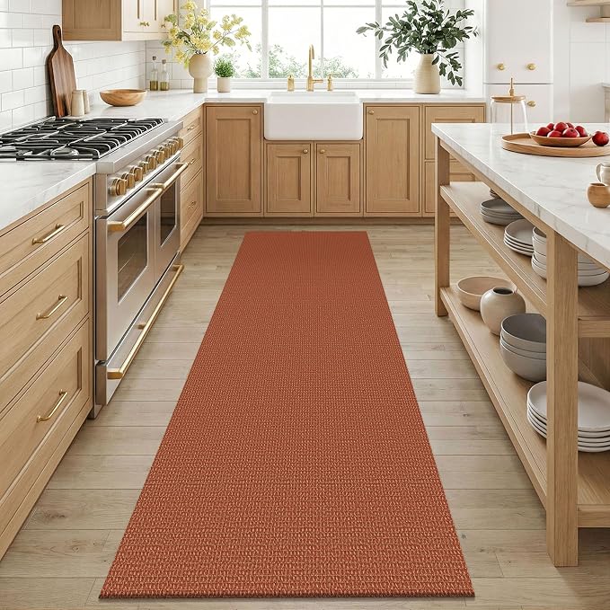 KOZYFLY Orange 3x6 Washable Runner Rug, Non Slip Wide Runners for Hallway, Woven Large Entryway Runners, Braided Floor Carpet Runner for Entry, Kitchen, Bedside, Hall, Burnt Orange/Tan - Image 2
