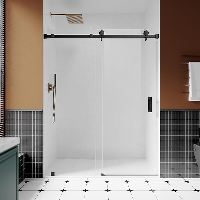 3/8" Sliding Glass Shower Door, 56-60" W x 76" H Frameless Bathroom Door by UNIKOOSHOWERDOOR