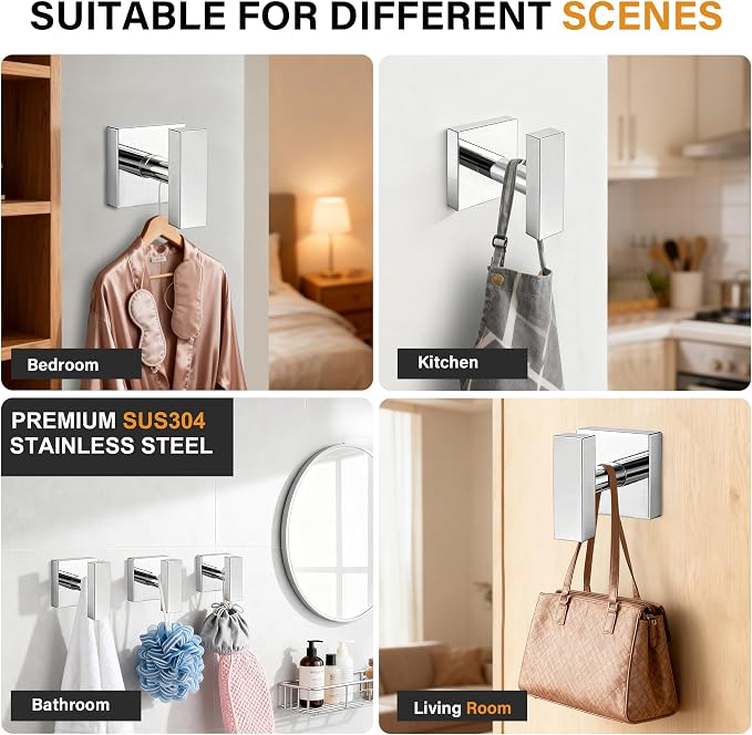 Towel Hooks for Bathrooms, Chrome Polished Towel Hook for Kitchen Bathroom - Image 7