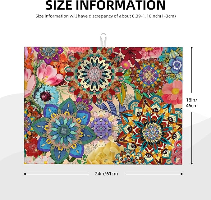 Boho Floral Dish Drying Mat for Kitchen Counter, 18 x 24 Inch Microfiber Dish - Image 3
