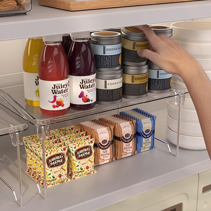 2 Pcs Cabinet Organizer Shelf, Stackable Kitchen Counter Shelves, Spice Rack - Image 6