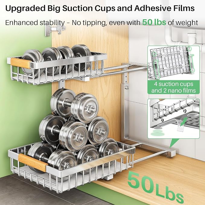 Under Sink Organizer, Stainless Steel 2 Packs 2 Tier Under Sink Organizers and - Image 5