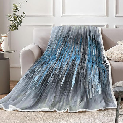 Abstract Throw Blankets, Modern Blue Gold CrackNon Cozy Warm Bed Couch Blanket, Stripe Contemporary Abstract Painting White Fleece Flannel Throws to Decorate The Room and Bedroom