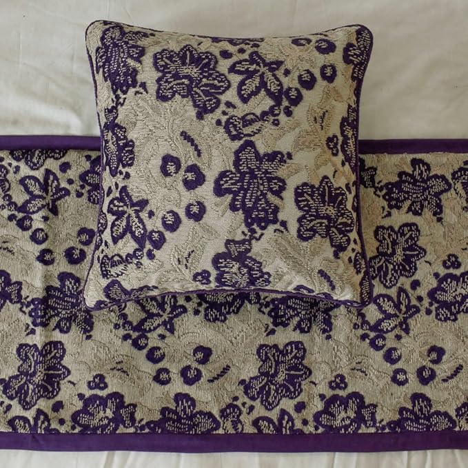 The HomeCentric King/Queen/Twin Purple Decorative Twin 53"x18" Bed Runner Without Pillow Cover, Floral, Velvet Bed Scarf on Velvet Fabric - Plum Petal