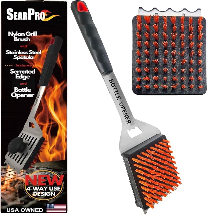 4-in-1 Grill Brush Combo by SearPro BBQ Cleaner Scraper Barbecue Tool by SearPro