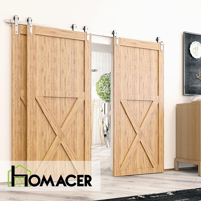 Homacer Brushed Nickel Single Track Bypass Sliding Barn Door Hardware Kit - Image 2