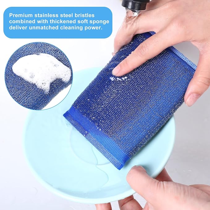 6 Pack Steel Wool Scrubber Sponges, Heavy Duty Stainless Steel Scouring Pads - Image 6