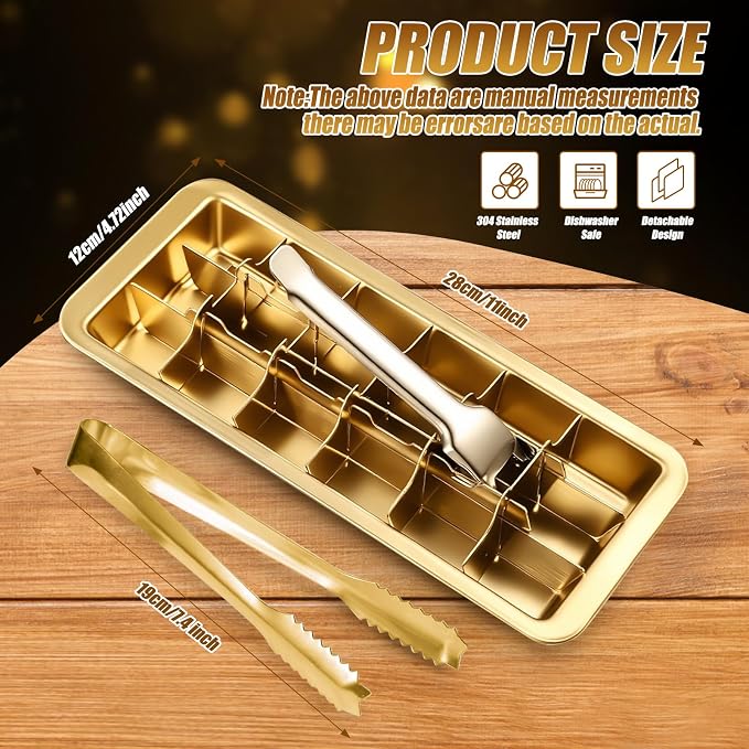 Professional Ice Cube Tray Gold-color, 18-Slot Stainless Steel, Heavy Duty - Image 3
