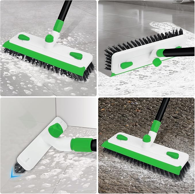 Floor Scrub Brush with Long Handle, 3-in-1 Scrape Scrubber Brush with Squeegee - Image 7