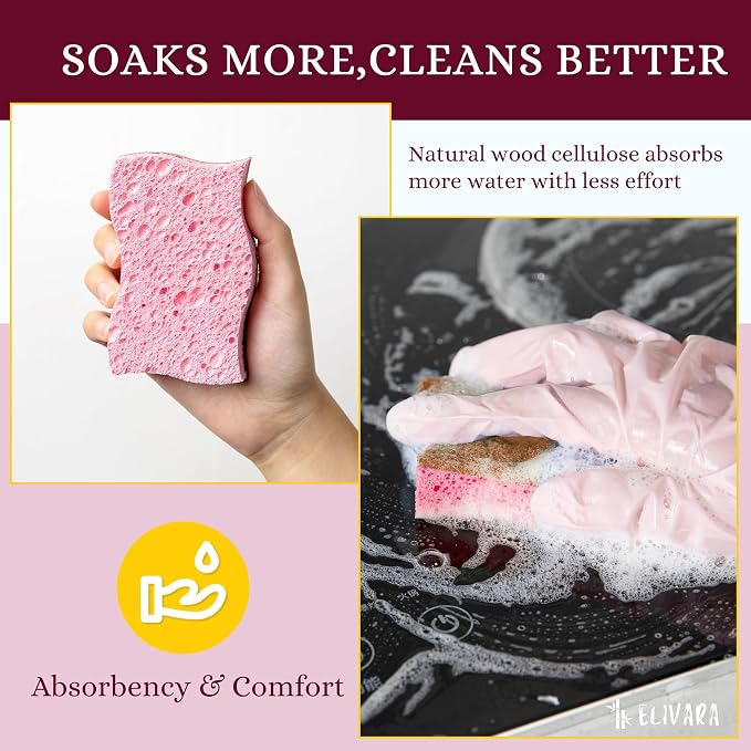 Kitchen Sponges – 12 Pack – Non-Scratch Dual-Sided Cellulose Scrub Sponges - Image 4