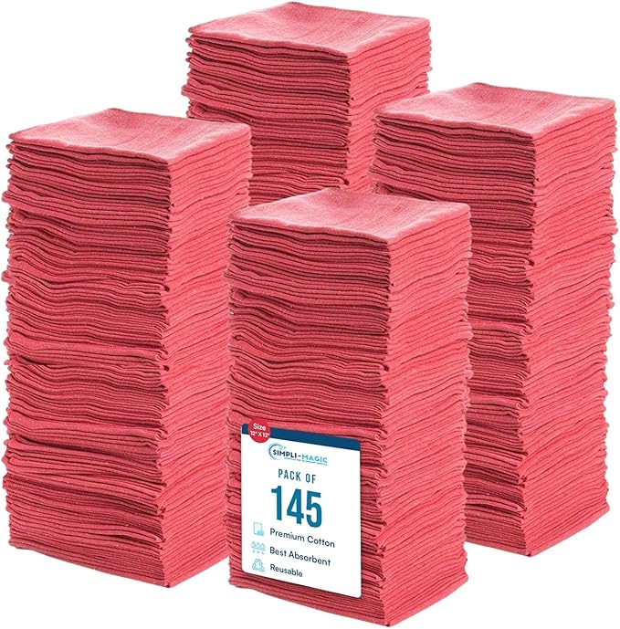 Simpli-Magic Cotton Shop Towels, Commercial Grade, 145 Pack, Size: 14" x 12" by Simpli-Magic