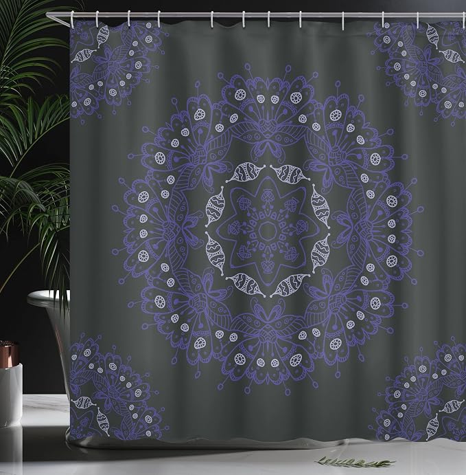 Ambesonne Dark Blue Shower Curtain, Oriental Round Ornate Mandala Lace Style - Image 3