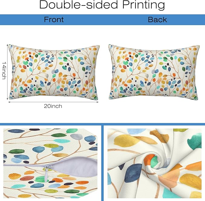 Throw Pillow Covers Colorful Leaves Spots Pillow Covers 20x12 Inch Set of 2 Boho Floral Throw Pillows Decorative Pillow Cases Cushion Covers for Bedroom Livingroom Sofa Farm House