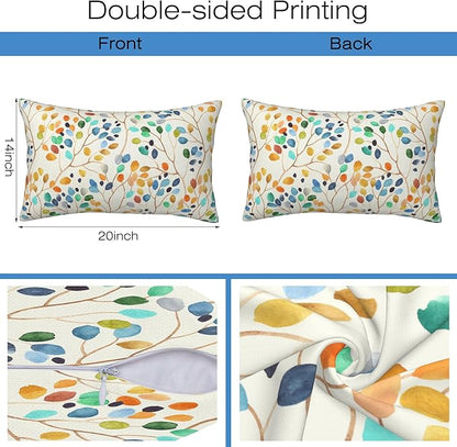 Throw Pillow Covers Colorful Leaves Spots Pillow Covers 20x12 Inch Set of 2 Boho Floral Throw Pillows Decorative Pillow Cases Cushion Covers for Bedroom Livingroom Sofa Farm House