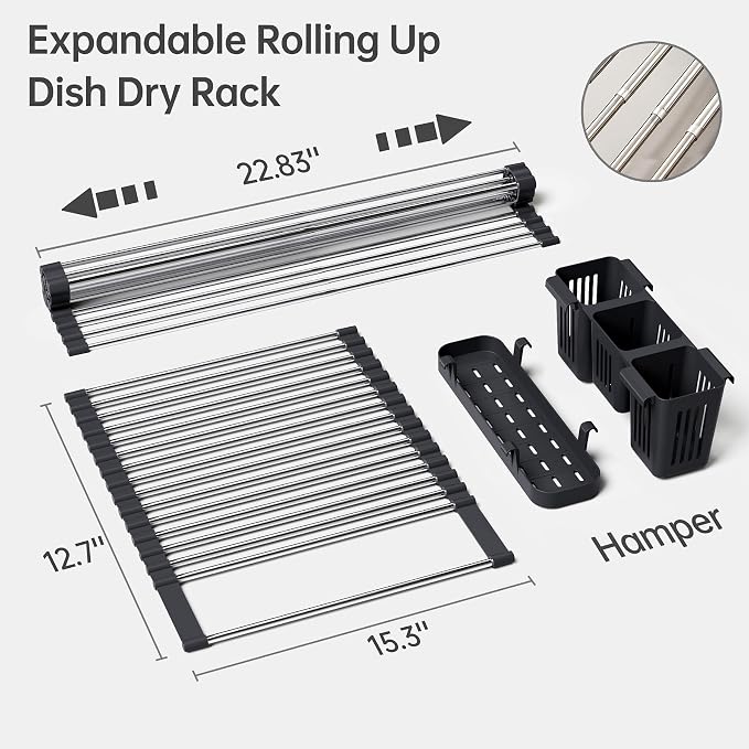 Expandable Over Sink Dish Drying Rack, Large Roll Up Dish Drying Rack - Image 3