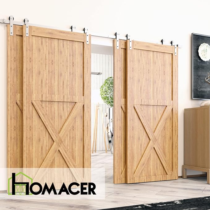 Homacer Brushed Nickel Single Track Bypass Sliding Barn Door Hardware Kit - Image 2