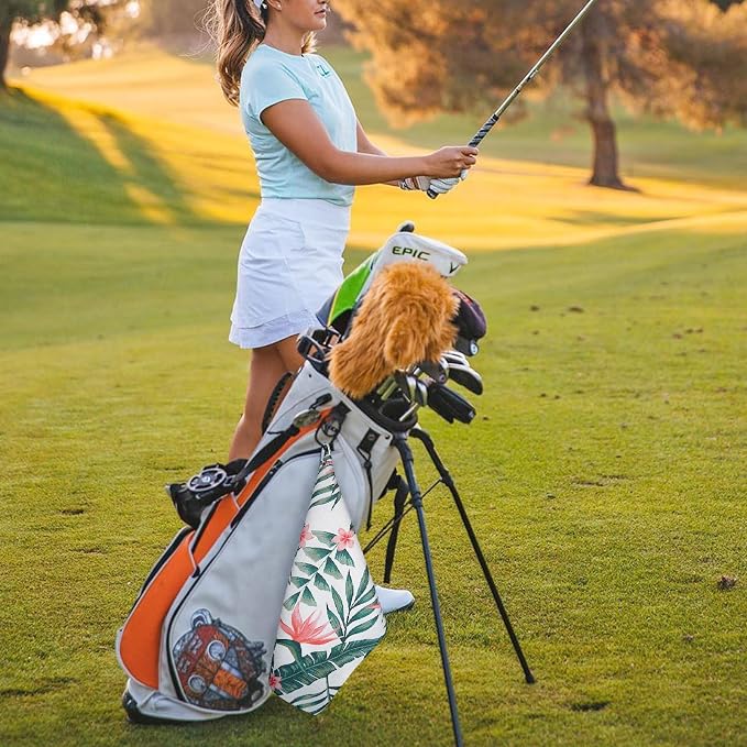 Tropical Plants Golf Towel and Brush Set, Microfiber Waffle Golf Bag Towel - Image 6
