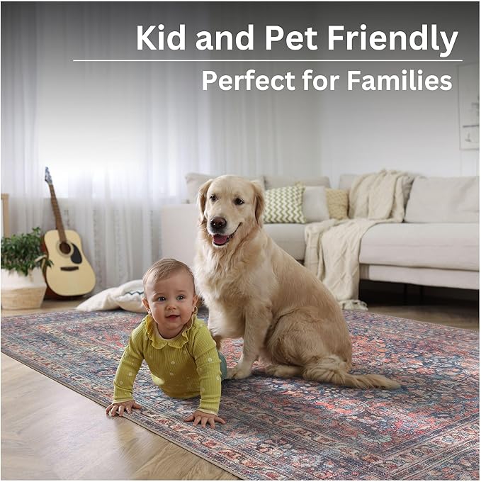 Bloom Rugs Washable Non-Slip 4' x 6' Rug - Multicolor Traditional Medallion Area Rug for Living Room, Bedroom, Dining Room, and Kitchen - Exact Size: 4' x 6'