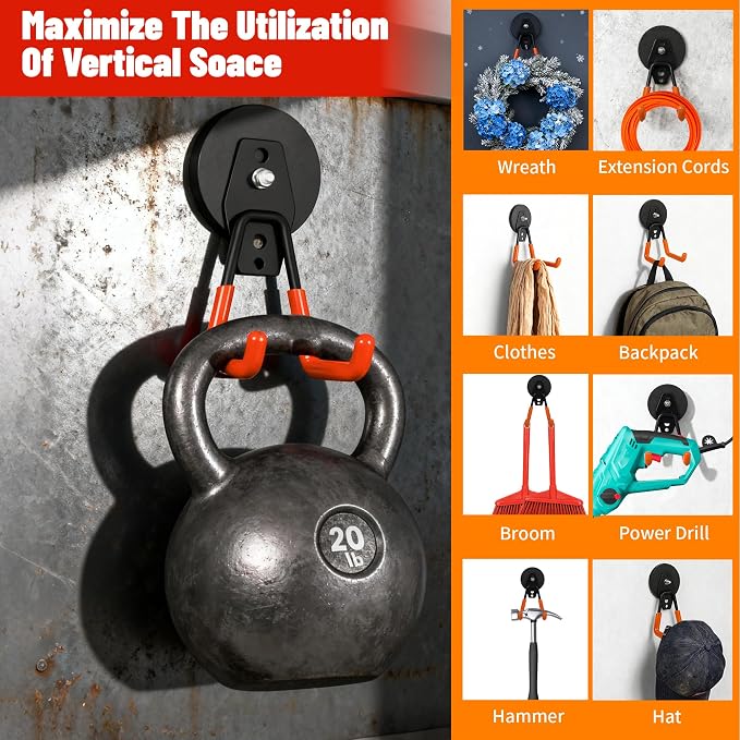 4 Pack Heavy Duty Magnetic Garage Hooks, No Drill Installation and Rubber - Image 4