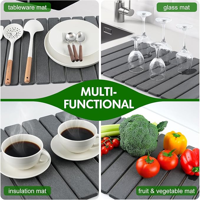 Stone Dish Drying Mat for Kitchen Counter | Diatomaceous Earth Water Absorbing - Image 4