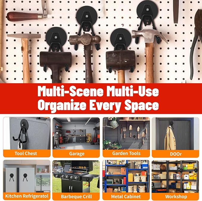 4 Pack Heavy Duty Magnetic Garage Hooks, No Drill Installation and Rubber - Image 5