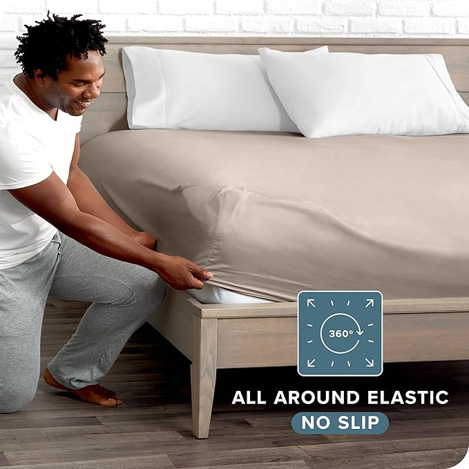 Bare Home Fitted Bottom Sheet Full Size - Premium 1800 Microfiber - Ultra-Soft Hotel Luxury - Deep Pocket - Durable and Long Lasting (Full, Pebble)