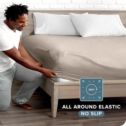 Bare Home Fitted Bottom Sheet Full Size - Premium 1800 Microfiber - Ultra-Soft Hotel Luxury - Deep Pocket - Durable and Long Lasting (Full, Pebble)