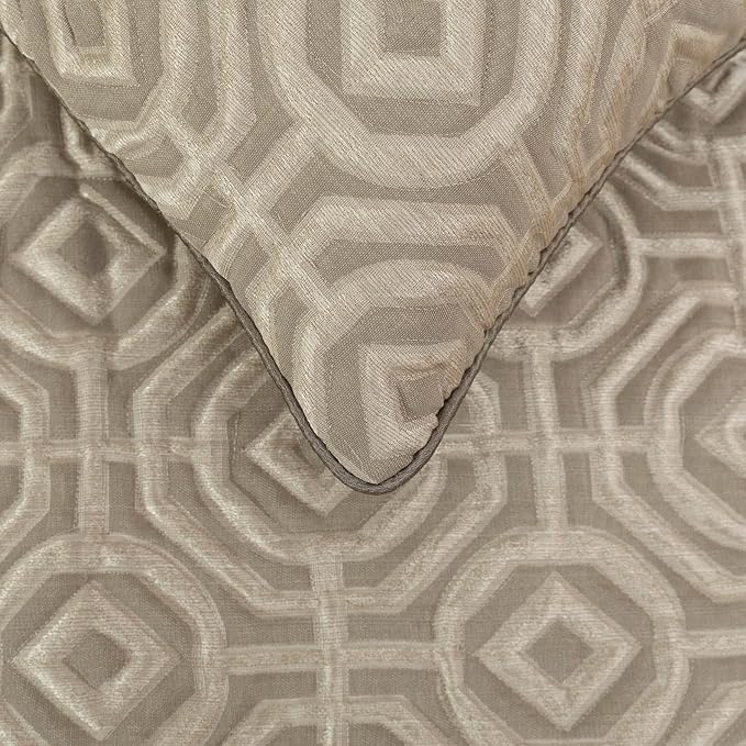 The HomeCentric King/Queen/Twin Beige Designer Queen 74"x18" Bed Runner with 2 Pillow Cover, Textured Bed Scarf on Silk Fabric - Hexagonal Norma