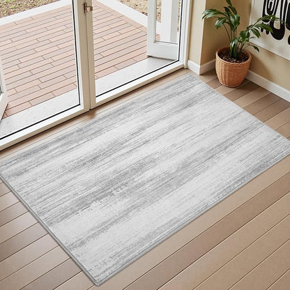 PADOOR Modern Abstract Entryway Rug - 2x3 Washable Rugs Non-Slip Door Mat, Ultra Soft Low Pile Floor Rugs Doormat for Entrance Front Door Indoor Grey