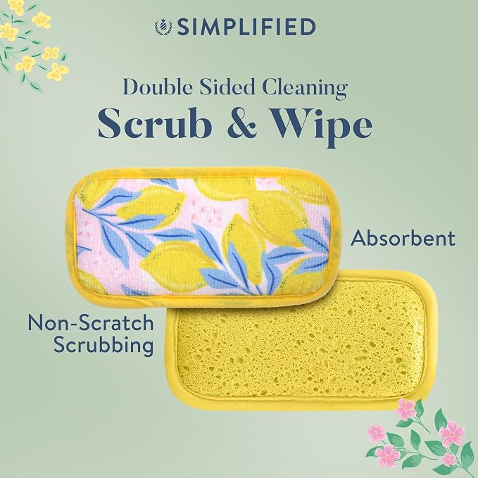 Simplified 5-Pack Scrub & Wipe 2-in-1 Dishwashing Sponges - Image 5