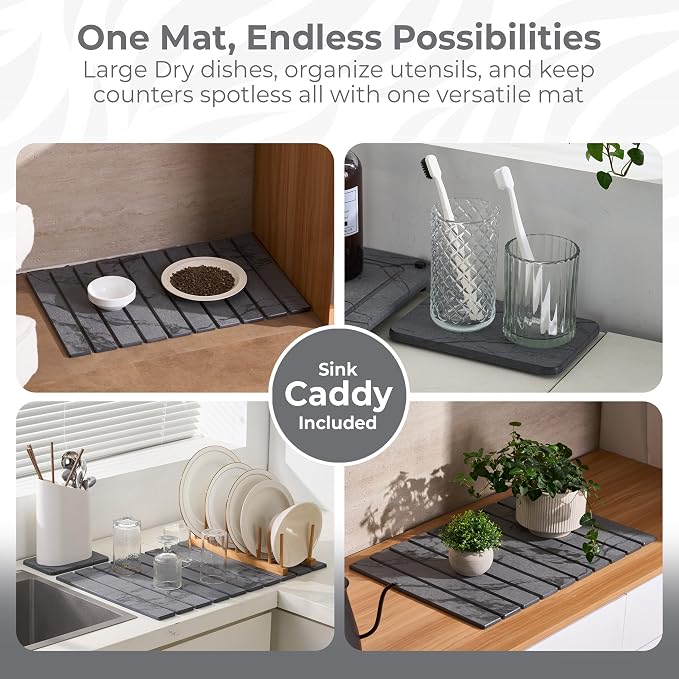 Large Stone Dish Drying Mat for Kitchen Counter, Foldable Water Absorbing - Image 5