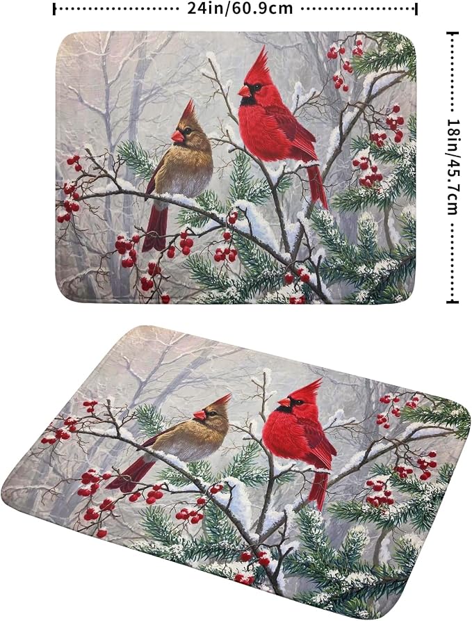 Red Bird Dish Drying Mat Merry Christmas Dishes Pad Absorbent Fast Dry Dish - Image 2