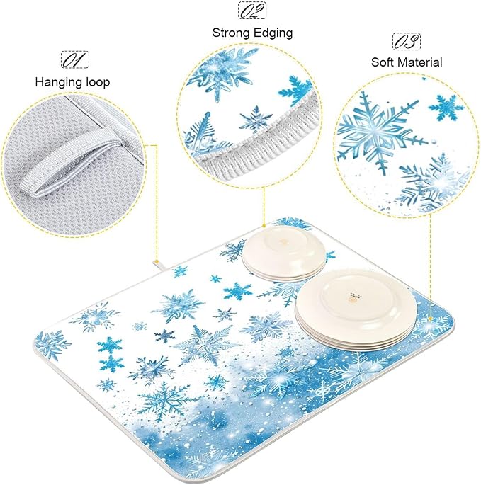 Winter Snowflake Blue Dish Drying Mat - Image 4