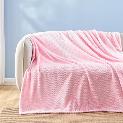 NEWCOSPLAY Super Soft Twin Blanket Pink Premium Silky Flannel Fleece Leaves Pattern Lightweight Bed Blanket All Season Use (Pink, Twin(60"x80"))
