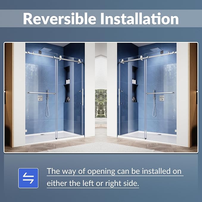 SUNNY SHOWER Frameless Shower Door 60" W x 72" H, Single Sliding Shower Glass - Image 6