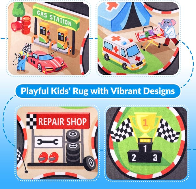 Kids Rug, Race Track Baby Play Mats, 3x5 FT Race Car Rug - Image 5
