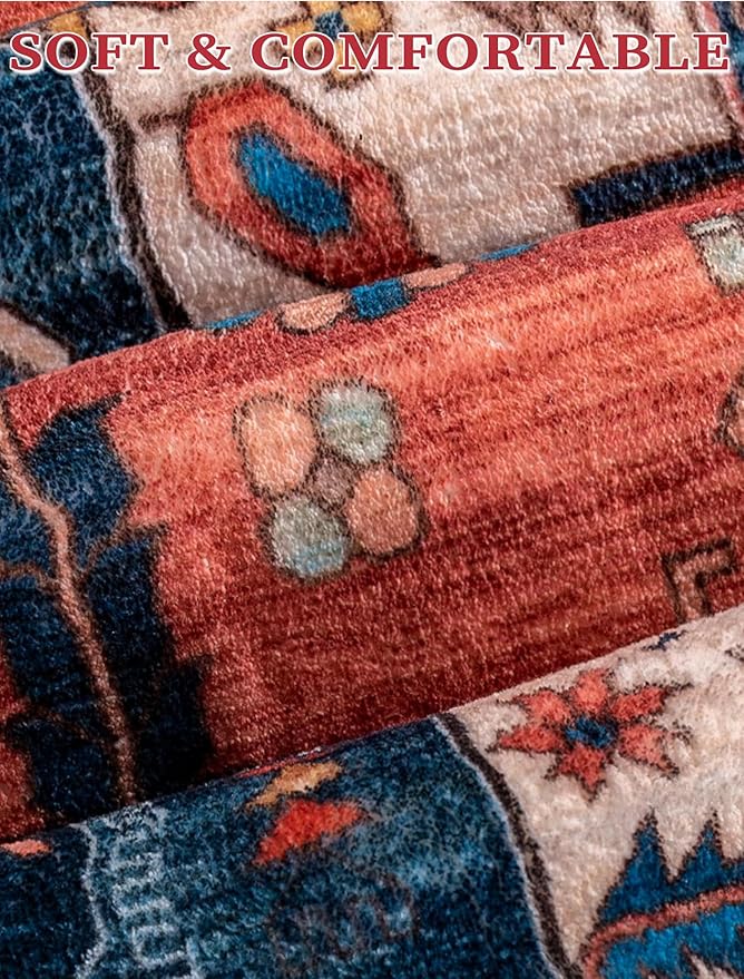 SERISSA Runner Rug for Hallways, 2'6"x10' Washable Non Slip Kitchen Runner Rug, Long Boho Rug Vintage Rust Hallway Stair Ultra Soft Print Floor Carpet for Bedroom Bathroom Laundry Room