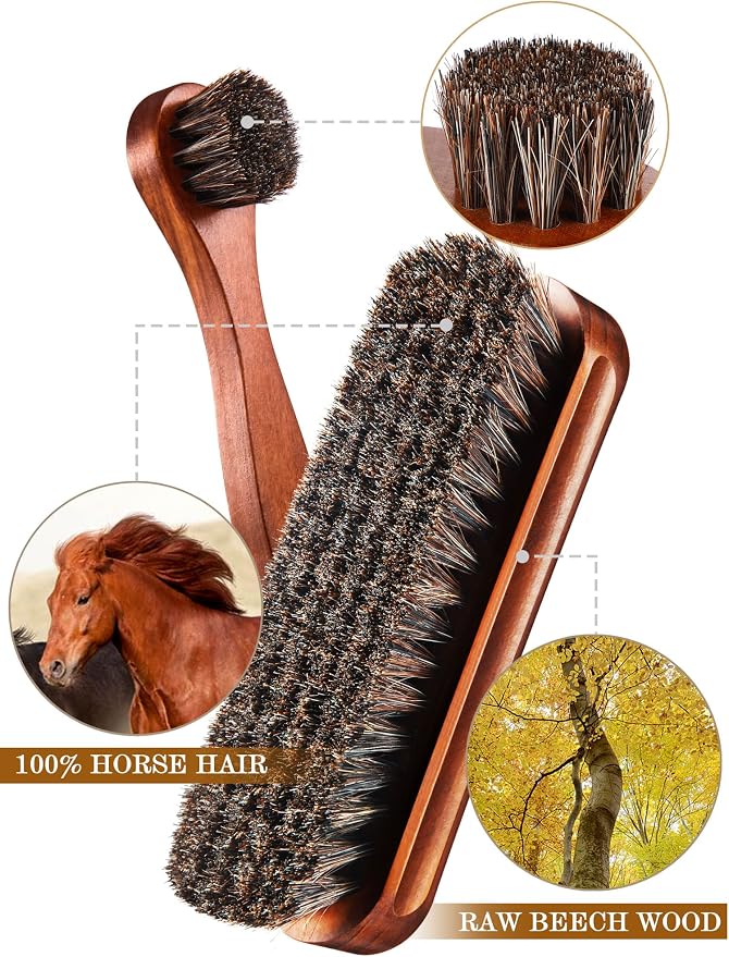 Youngjoy 3 Pieces Horsehair Shine Shoes Brush kit Polish Dauber Applicators - Image 3