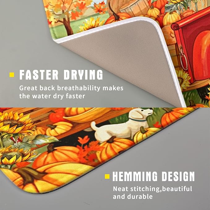 Autumn Pumpkin Red Truck Dish Drying Mat - Image 3
