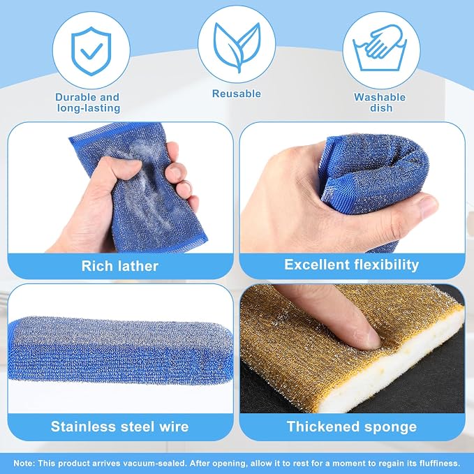 6 Pack Steel Wool Scrubber Sponges, Heavy Duty Stainless Steel Scouring Pads - Image 3