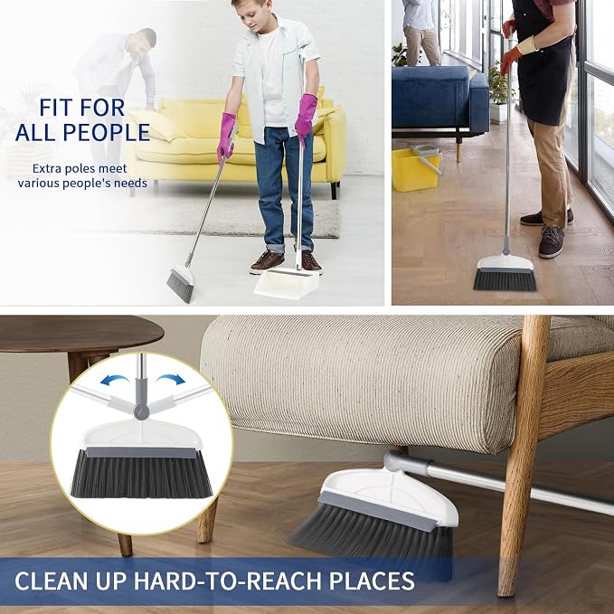 Broom with Dustpan Combo Set, 2 in 1 Broom and Dustpan Set with Long Handle - Image 4