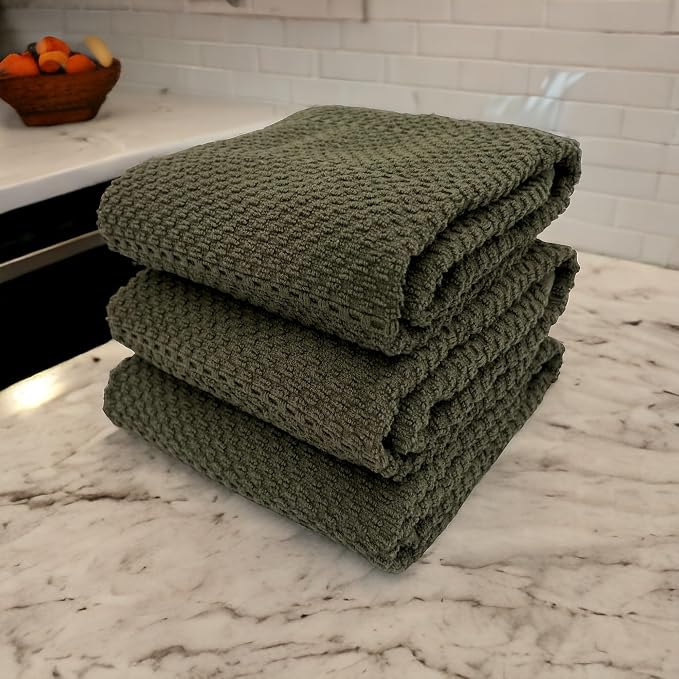 Serafina Home Olive Green Kitchen Hand Dish Towels: Oversized 28" x 18" - Image 4