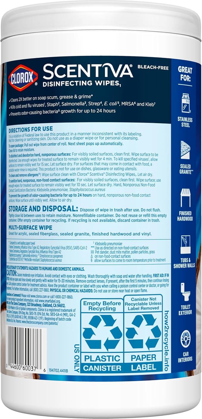 CLOROX Scentiva Disinfecting Wipes, Coconut and Waterlily - Image 10