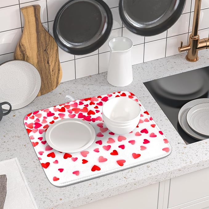 Valentines Dish Drying Mat for Kitchen Counter Hearts Holiday Microfiber - Image 6