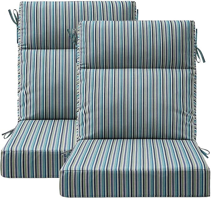 Sunbrella Outdoor High Back Chair Cushion Seat Pads, 44 x 21 Inch Water-Repellent & Fade-Resistant Patio Furniture Cushions with Ties for Adirondack, Rocking Chairs, Swell Turquoise