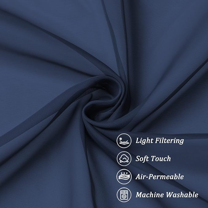Chyhomenyc Navy Blue Sheer Curtains 84 Inches Long 2 Panels Set - Image 7
