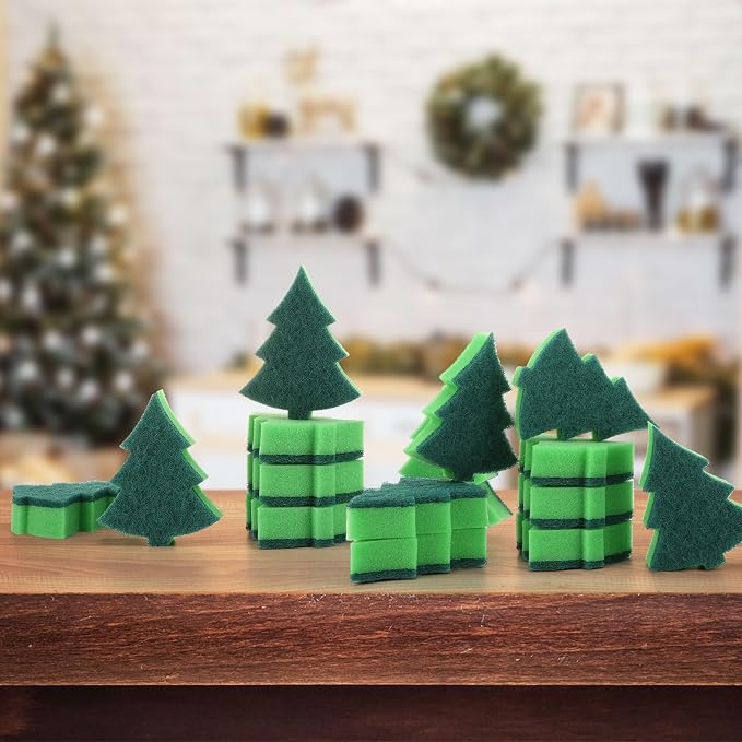 Tioncy 12 Pack Christmas Tree Kitchen Sponges Bulk Dual Sided Scrubber Sponges - Image 6